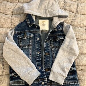Tucker + Tate Blue Denim Jacket with Gray Hoodie Sleeves